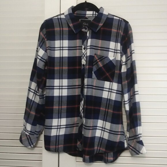 Rails Hunter Soft Plaid Flannel Button Down Shirt Navy Rust Size Small - Picture 2 of 10